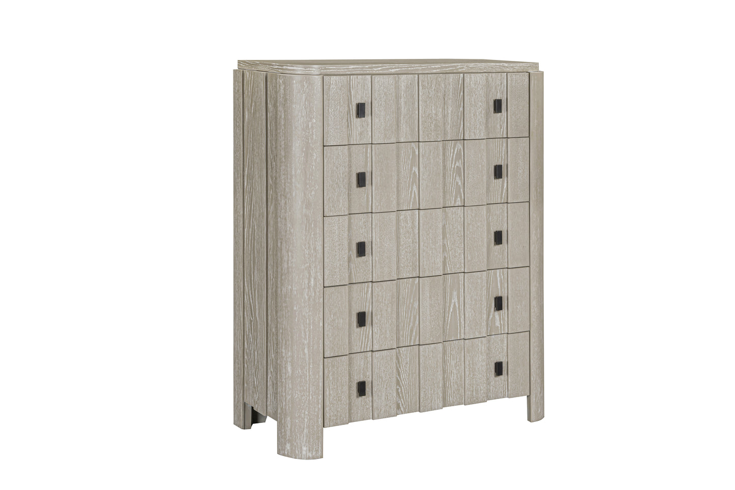 Wooden dresser with multiple drawers on a white background