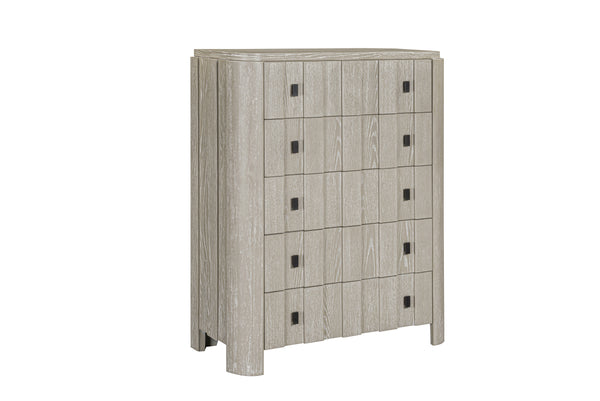 Wooden dresser with multiple drawers on a white background