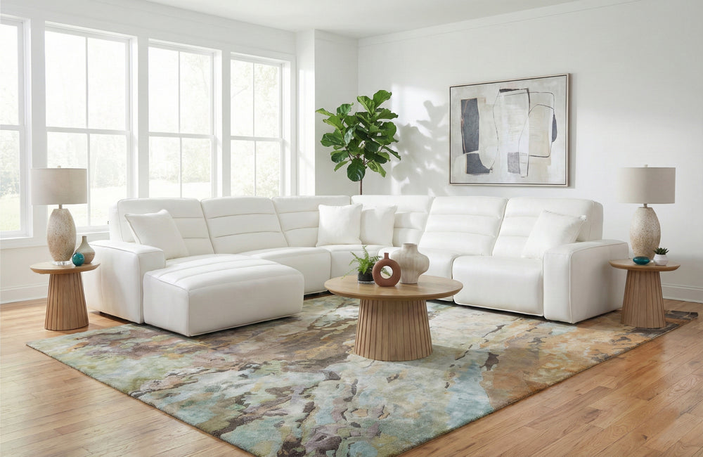 Cabretta 5 Piece Power Reclining Sectional with a Right Arm Facing Dual Power Recliner, an Armless Chair, a Wedge, an Armless Dual Power Recliner, and a Left Arm Facing Chaise