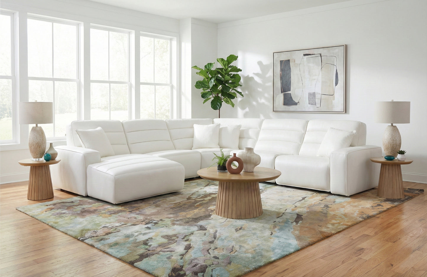 Cabretta 5 Piece Power Reclining Sectional with a Right Arm Facing Dual Power Recliner, an Armless Chair, a Wedge, an Armless Dual Power Recliner, and a Left Arm Facing Chaise