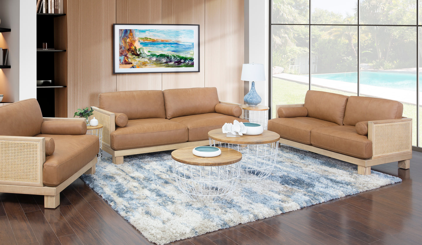 Cain Leather 3 Piece Leather Living Room