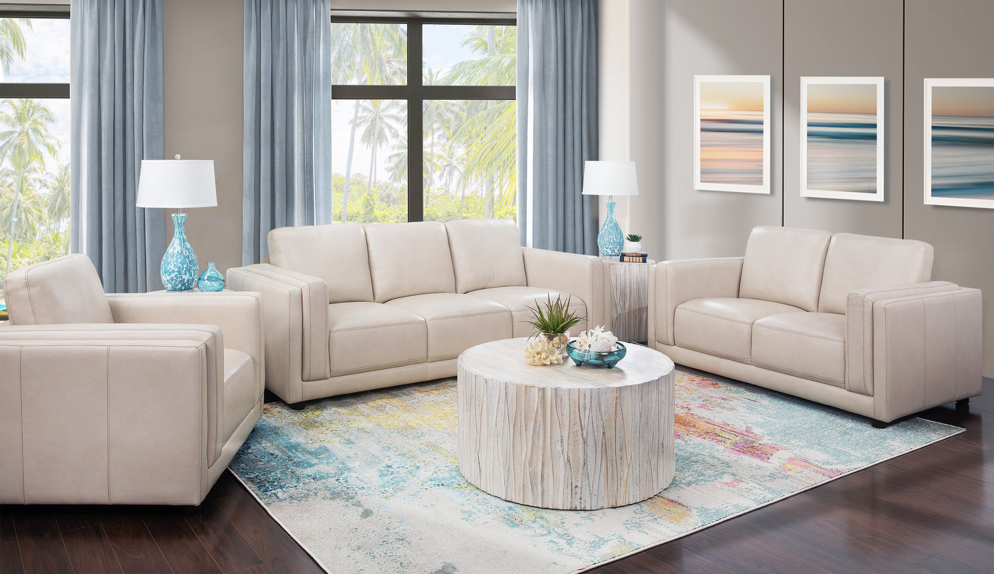 Callie Linen 3 Piece Leather Sofa, Loveseat, and Chair