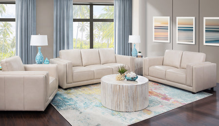 Callie Linen 3 Piece Leather Sofa, Loveseat, and Chair
