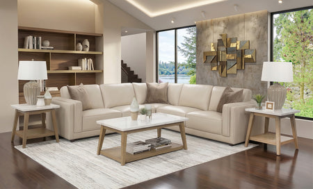Callie Linen 3 Piece Leather Sectional
