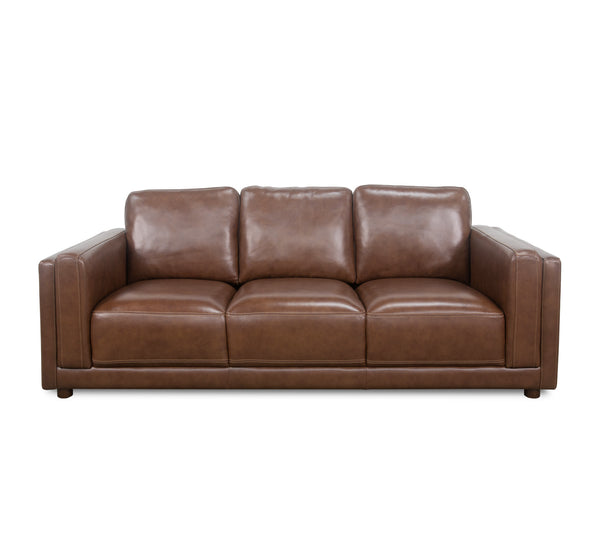 Sofá de tres piezas, loveseat y silla de cuero Callie Chestnut