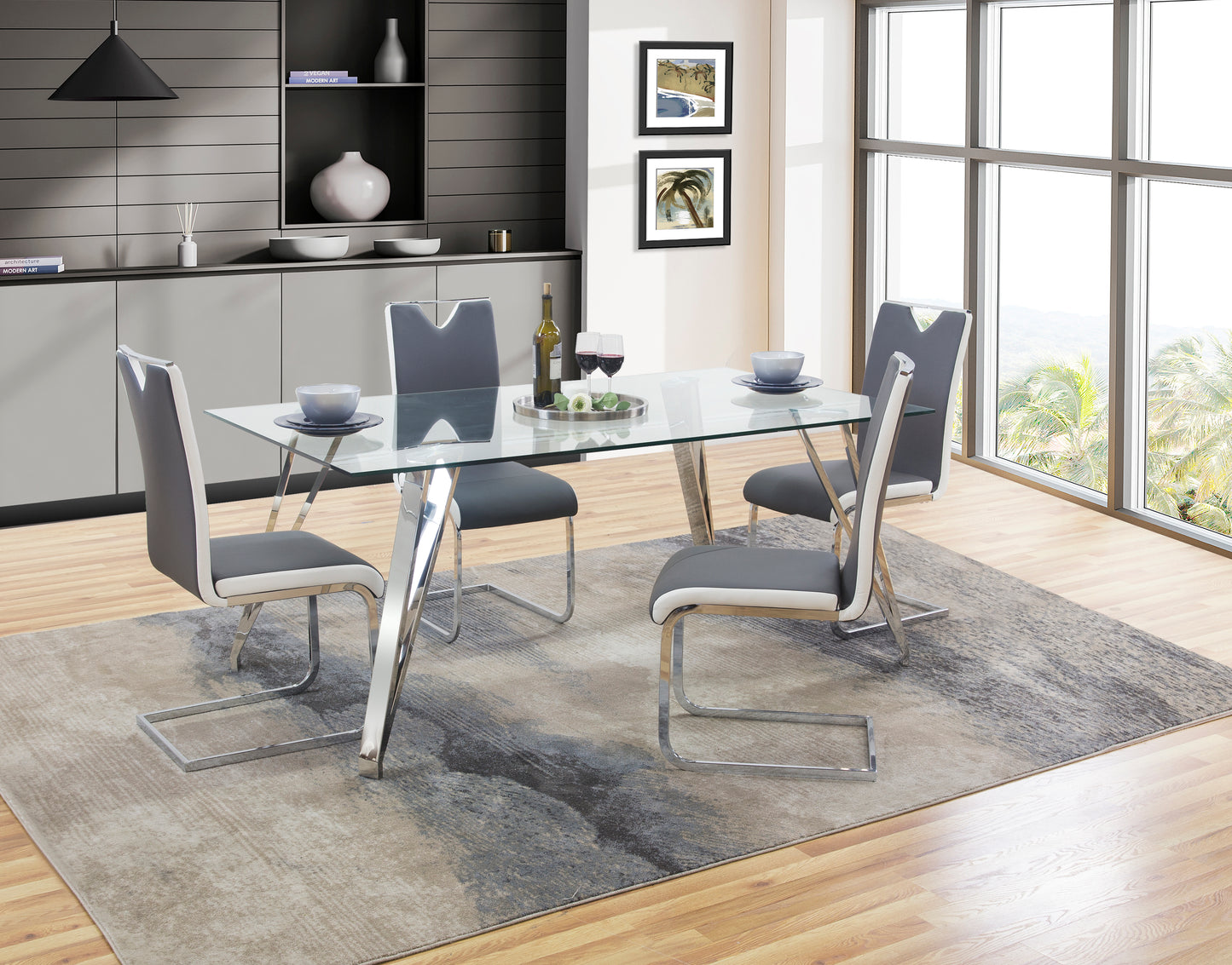 Carlo 5 Piece Dining Set with Skyline Grey/White Chairs