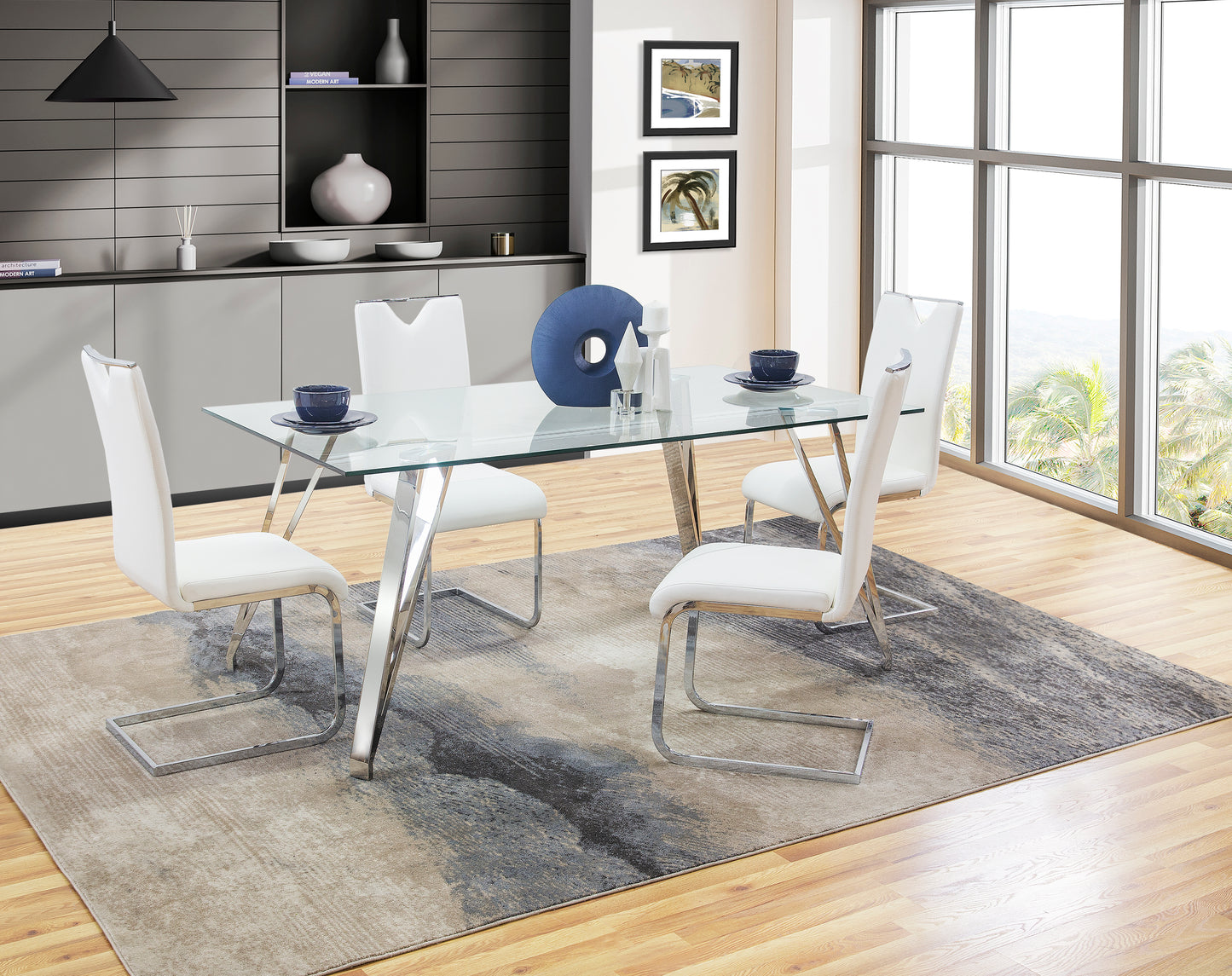 Carlo 5 Piece Dining Set with Skyline White Chairs