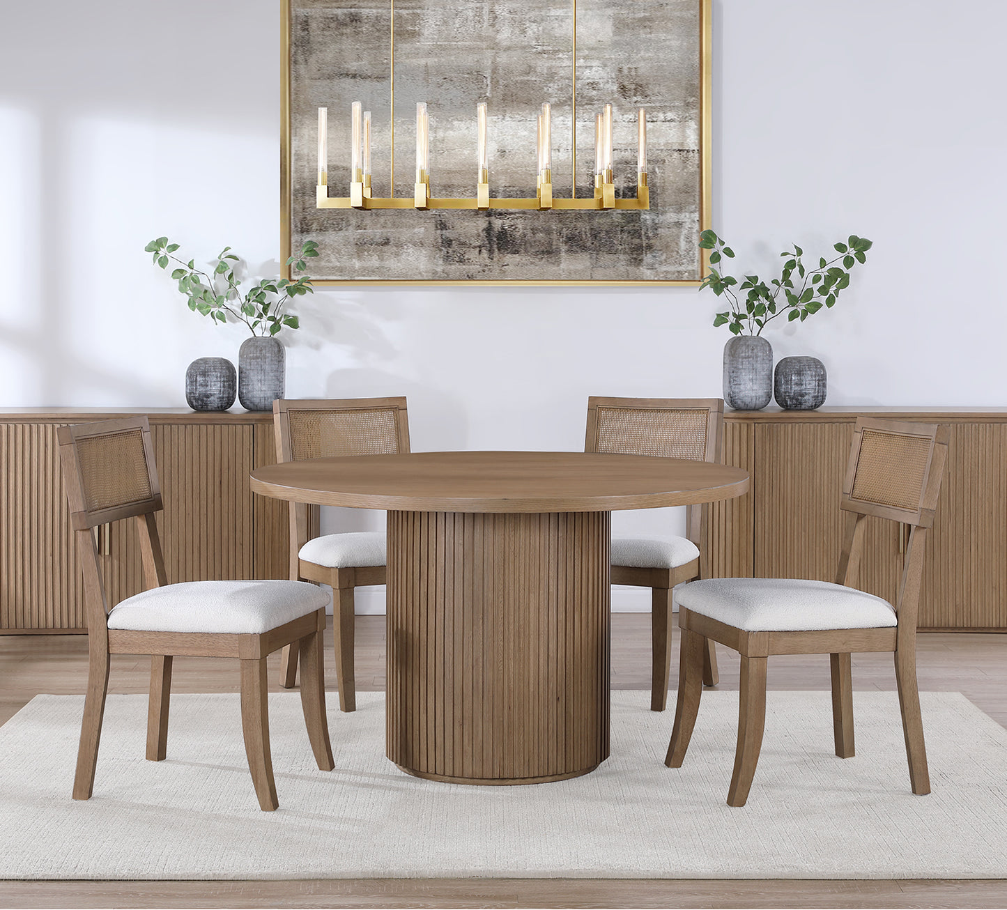 Colvin Natural 5 Piece Wood Top Dining Set with Cane Back Side Chairs