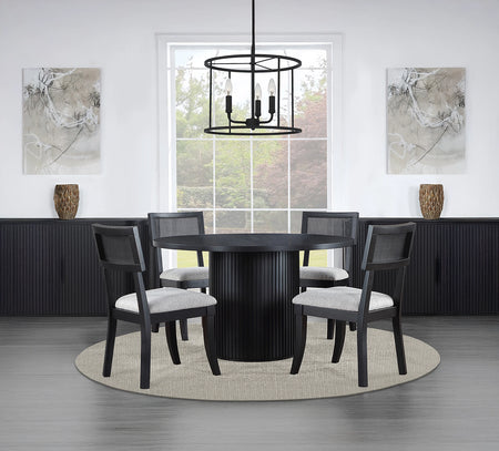 Colvin Black 5 Piece Wood Top Dining Set with Cane Back Side Chairs