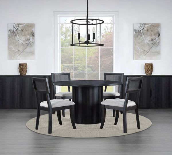 Colvin Black 5 Piece Wood Top Dining Set with Cane Back Side Chairs