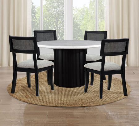Colvin Black 5 Piece Marble Top Dining Set with Cane Back Chairs