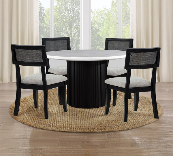 Colvin Black 5 Piece Marble Top Dining Set with Cane Back Chairs