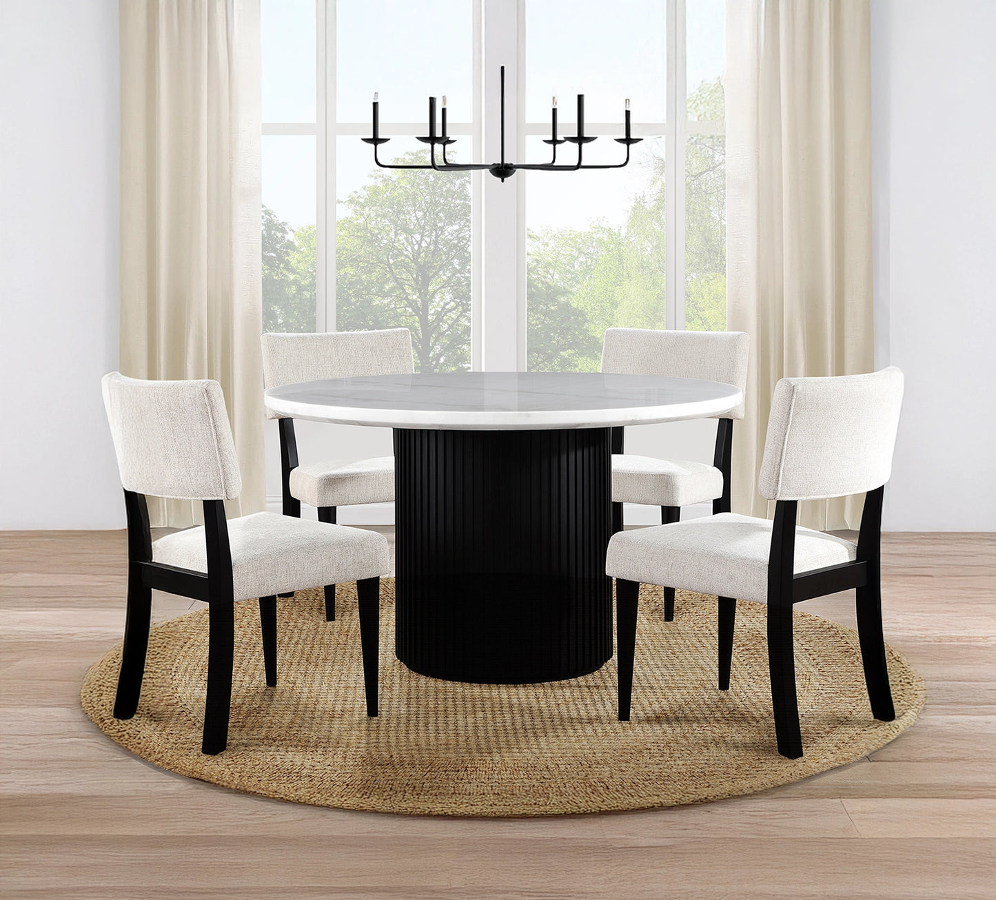Colvin Black 5 Piece Marble Top Dining Set with Upholstered Side Chairs