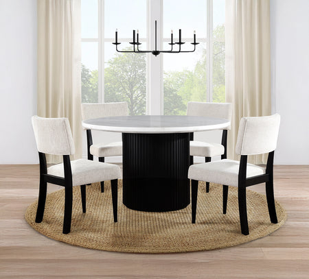 Colvin Black 5 Piece Marble Top Dining Set with Upholstered Side Chairs