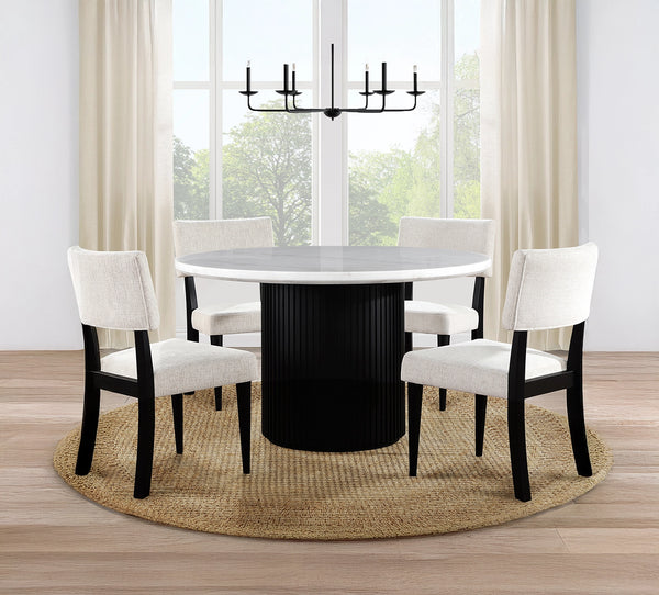 Colvin Black 5 Piece Marble Top Dining Set with Upholstered Side Chairs