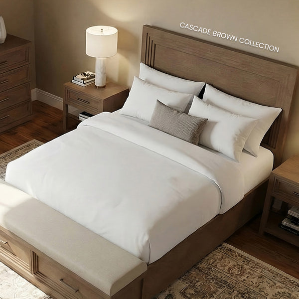 Cama Queen de 3 piezas con almacenaje e iluminación en color marrón Cascade