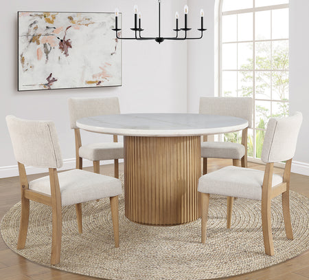 Colvin Natural 5 Piece Marble Top Dining Set with Upholstered Side Chairs