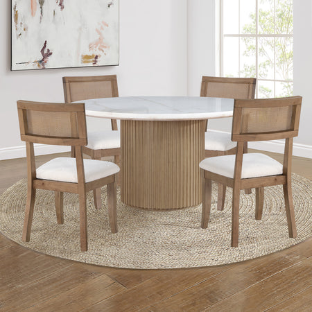 Colvin Natural 5 Piece Marble Top Dining Set with Cane Back Side Chairs