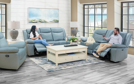 Dallas Teal 3 Piece Leather Manual Reclining Sofa, Console Loveseat, and Glider Recliner