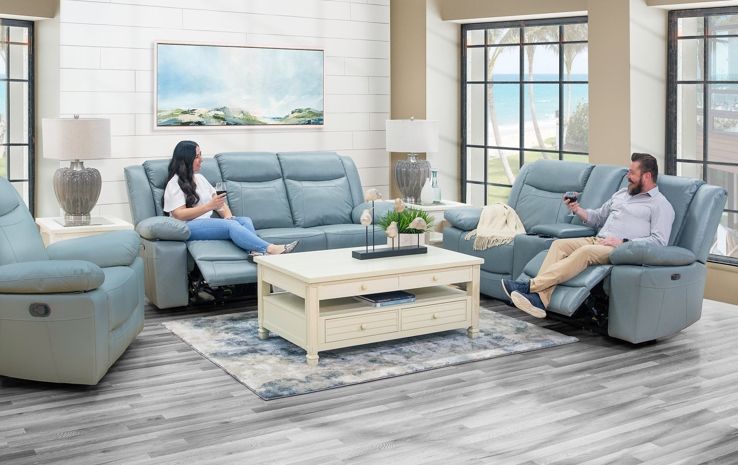 Dallas Teal 3 Piece Leather Dual Power Living Room