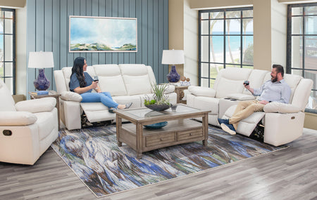 Sala de estar de cuero de tres piezas con doble mecanismo eléctrico Dallas Ivory