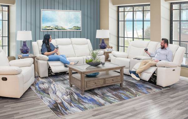 Dallas Ivory 3 Piece Leather Manual Reclining Sofa, Console