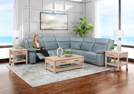 Seccional reclinable eléctrico doble de cuero de cinco piezas Dallas Teal