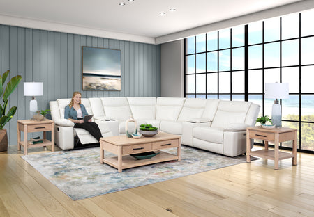Seccional reclinable doble de cuero de siete piezas Dallas Ivory