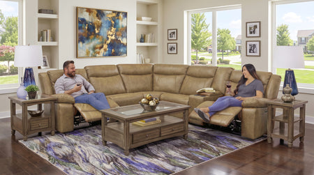 Dallas Saddle 6 Piece Leather Dual Power Reclining Sectional