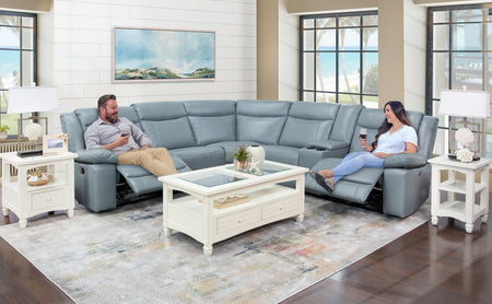 Dallas Teal 6 Piece Leather Dual Power Sectional Sofa