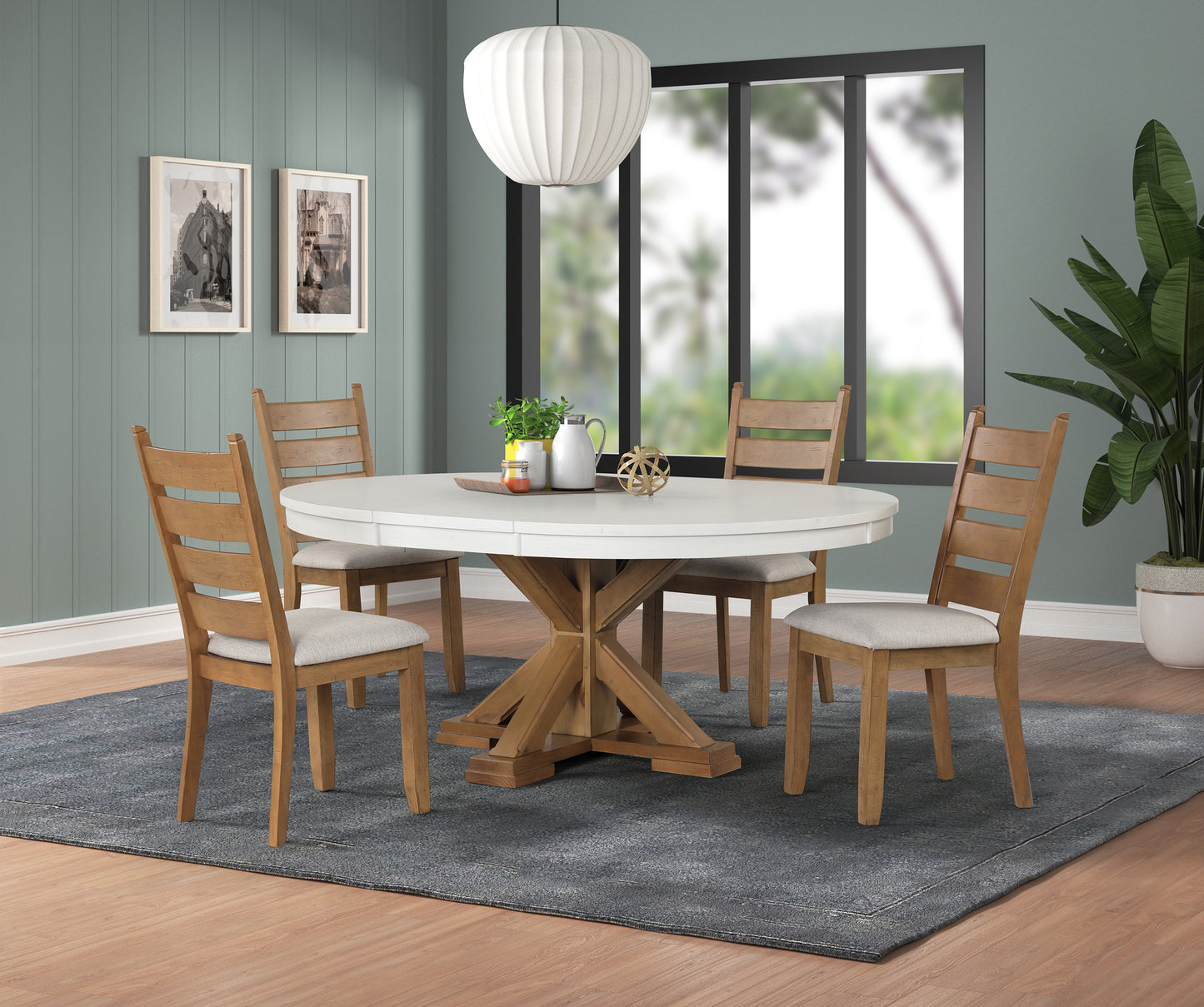 Trina 5 Piece Round/Oval Dining Set with White Top and Natural Chairs