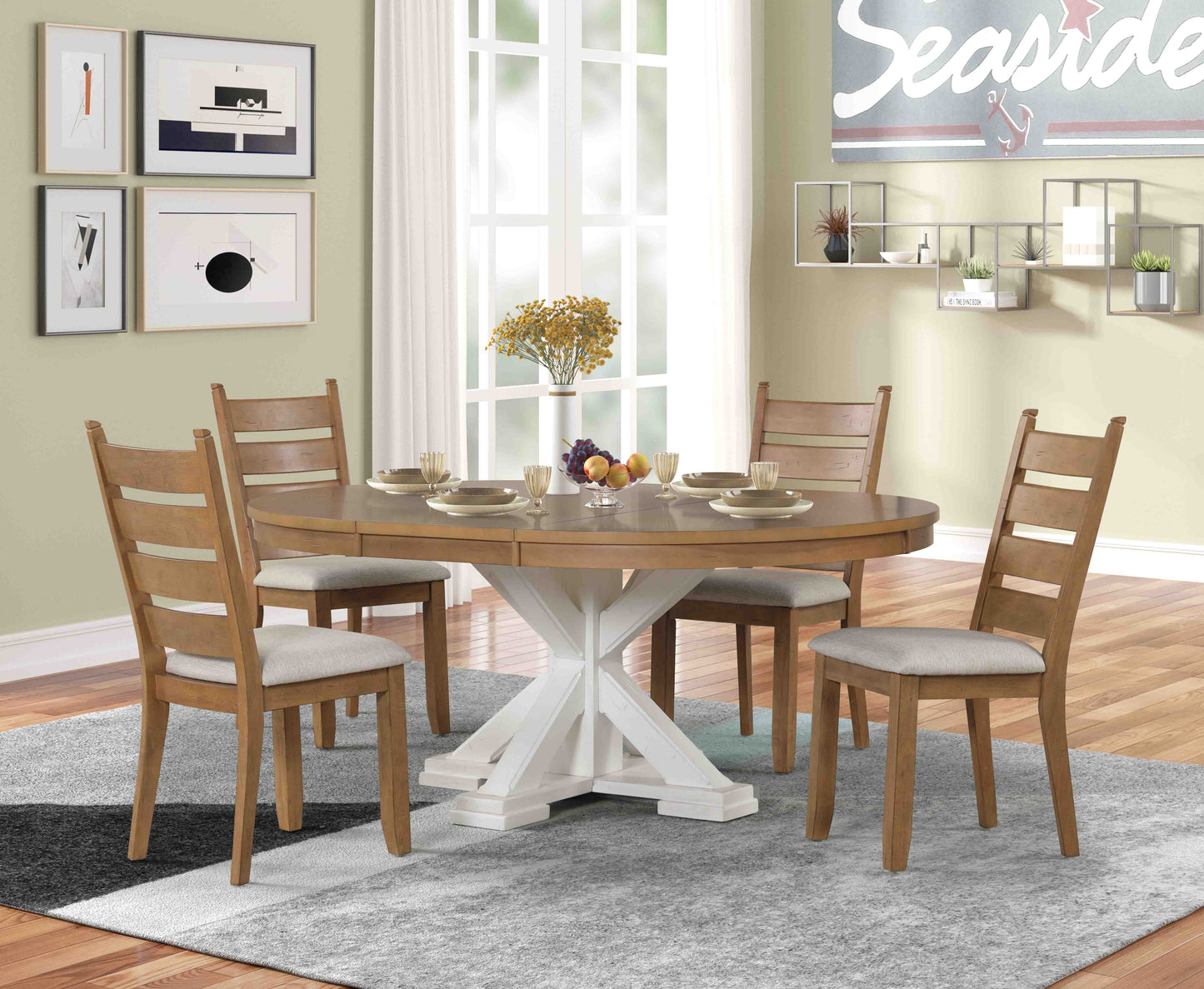 Trina 5 Piece Round/Oval Dining Set with Natural Top and Natural Chairs