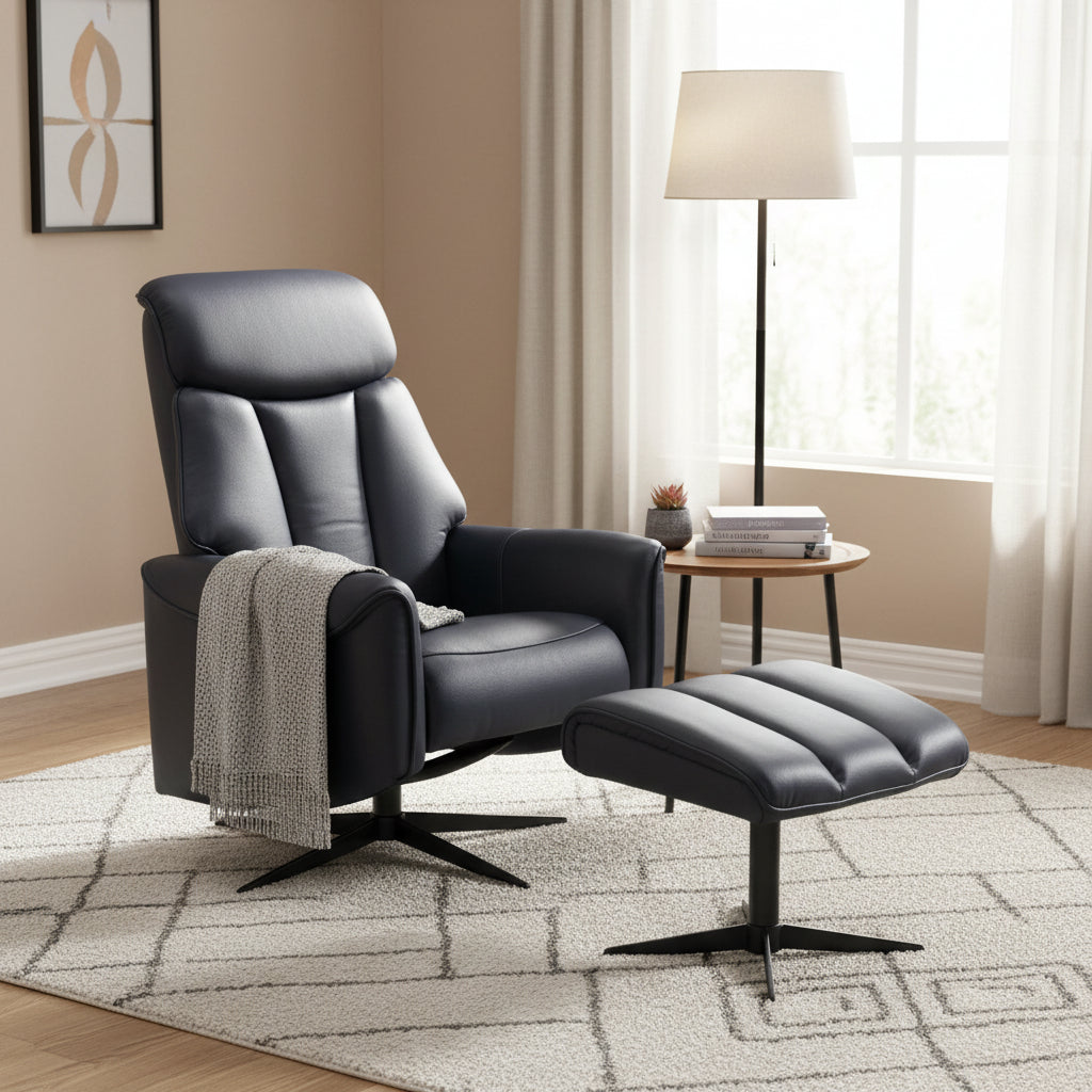 Davy Leather Swivel Chair & Ottoman