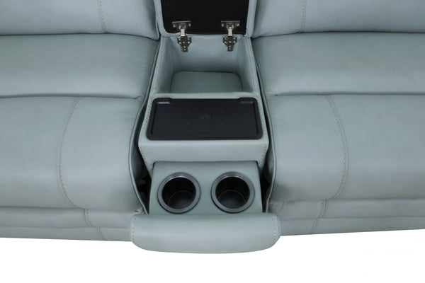 Hero Aqua Leather Zero Gravity Triple Power Console Sofa