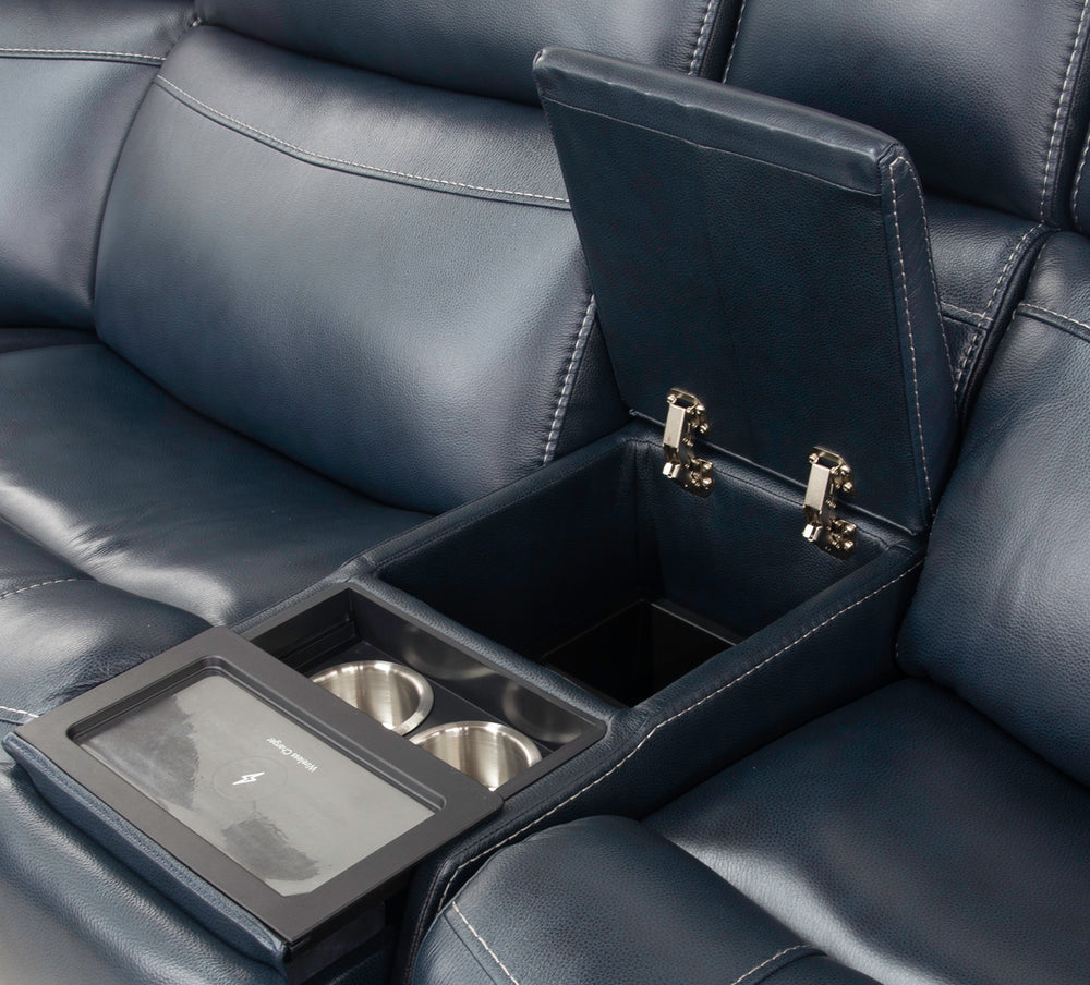 Oscar 7 Piece Leather Zero Gravity Triple Power Sectional with Left and Right Arm Facing Recliners, Armless Chair, Wedge, Armless Recliner, and 2 Storage Consoles