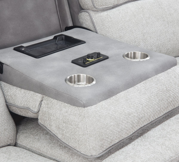 Tunes 3 Piece Zero Gravity Dual Power Sofa with Drop Down Table and Immersive Sound, Loveseat with Cooling Console and Immersive Sound, and Recliner