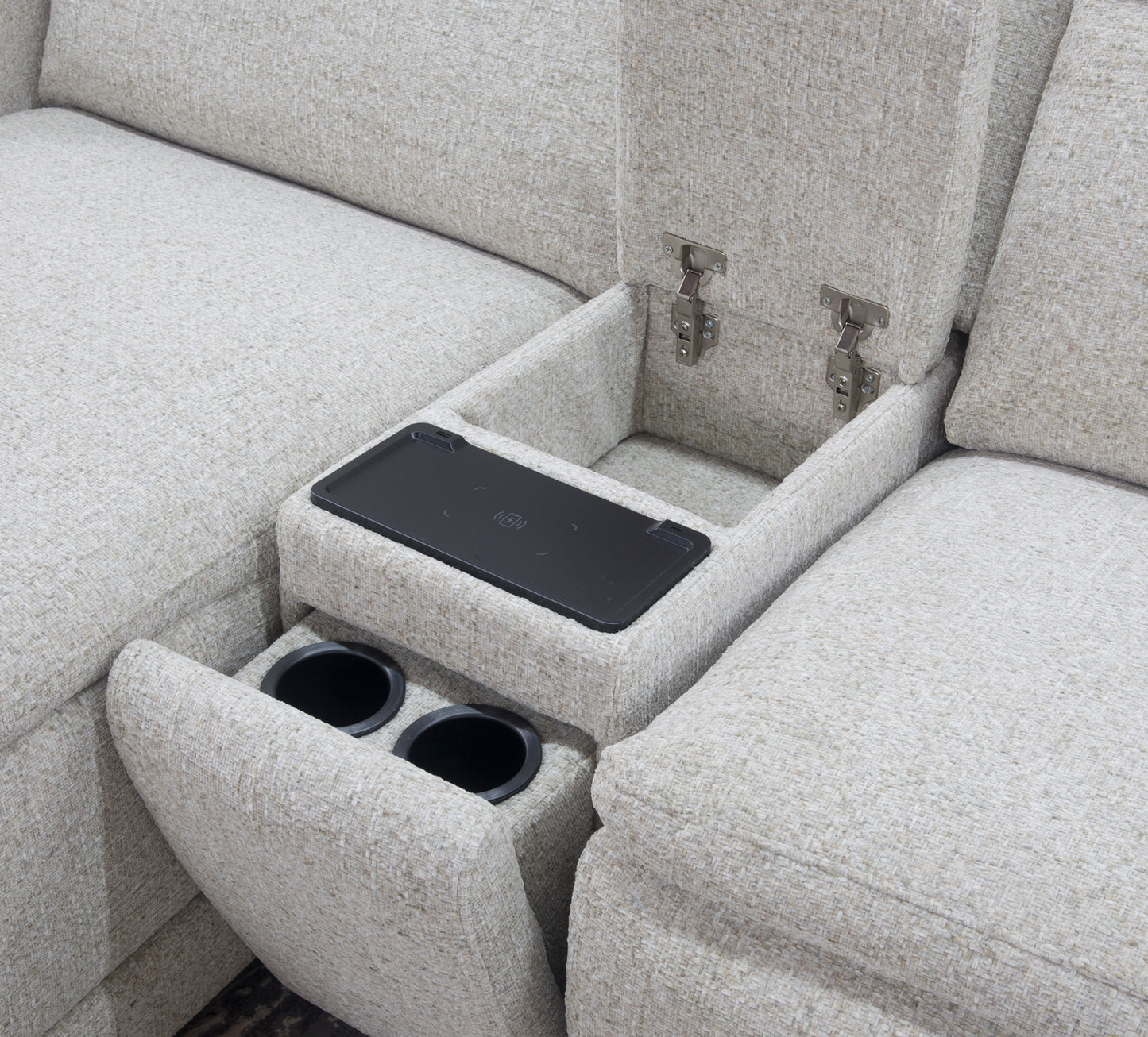 Gizmo 6 Piece Dual Power Reclining Sectional with Left Arm Facing Chaise and Drop Down Table