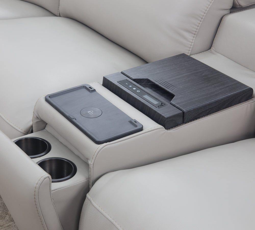 Blaise 7 Piece Leather Dual Power Sectional with Two Cooling Consoles