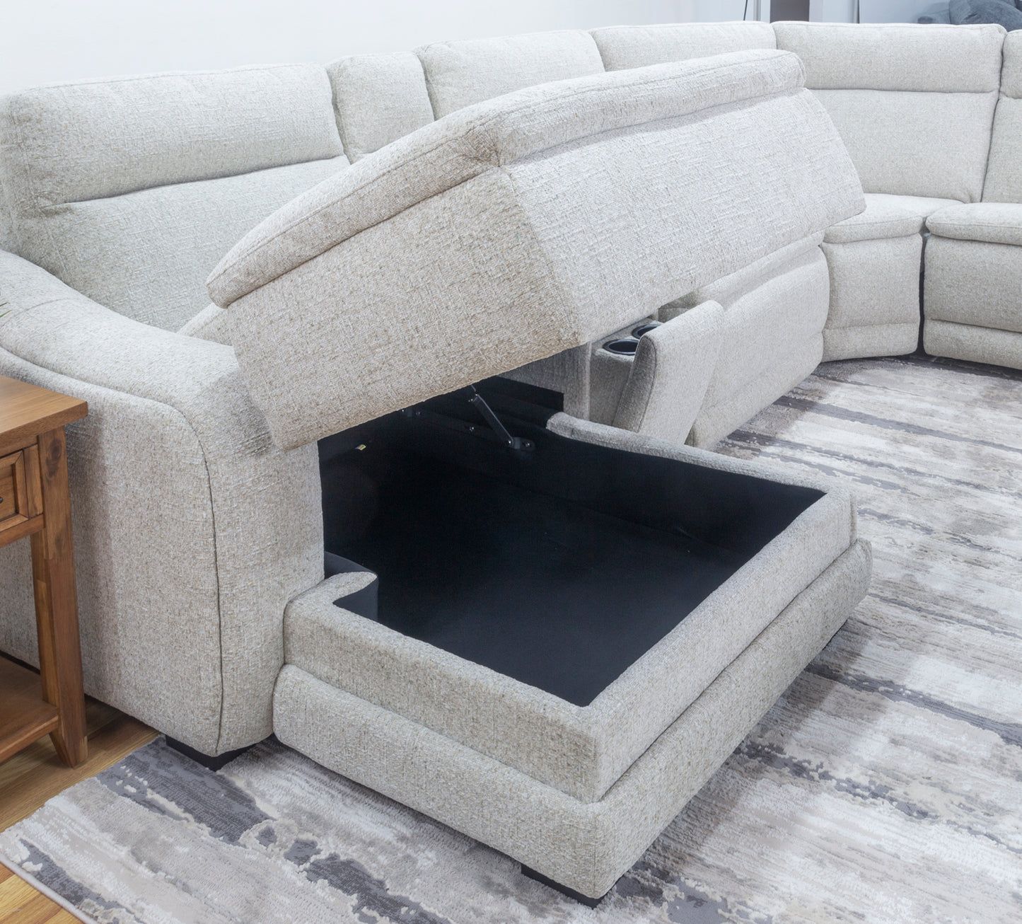 Gizmo 6 Piece Dual Power Reclining Sectional with Left Arm Facing Chaise and Drop Down Table