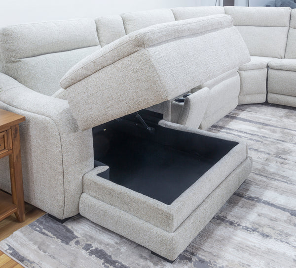 Gizmo 6 Piece Dual Power Reclining Sectional with Left Arm Facing Chaise and Drop Down Table