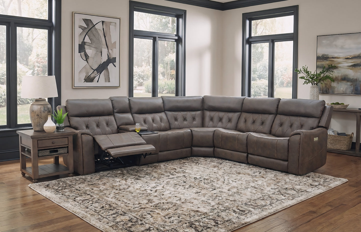 Diamond 6 Piece Triple Power Reclining Sectional with Left and Right Arm Facing Recliners