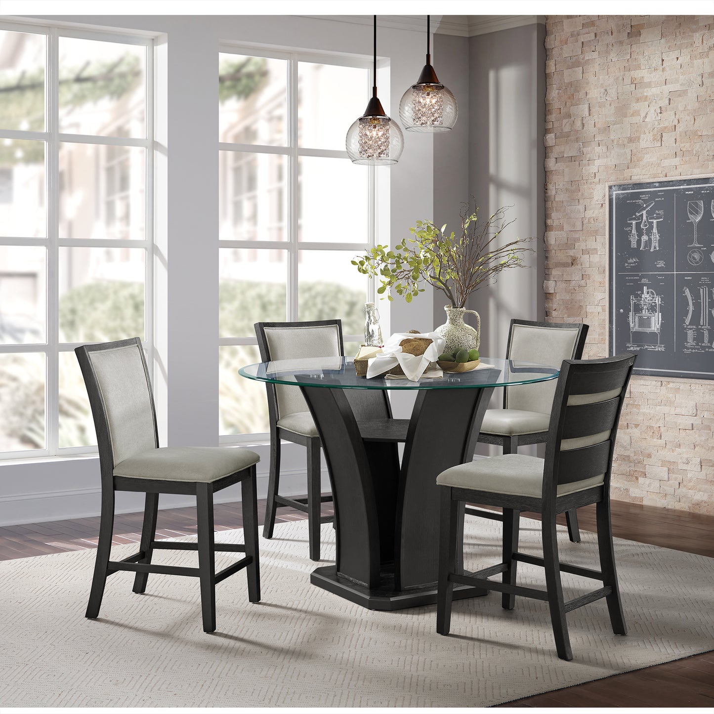 Cosmopolitan 5 Piece Round Dining Set with Slat Back Chairs