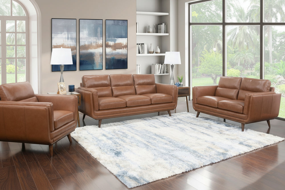 Emmitt Saddle II 3 Piece Leather Sofa, Loveseat, and Chair