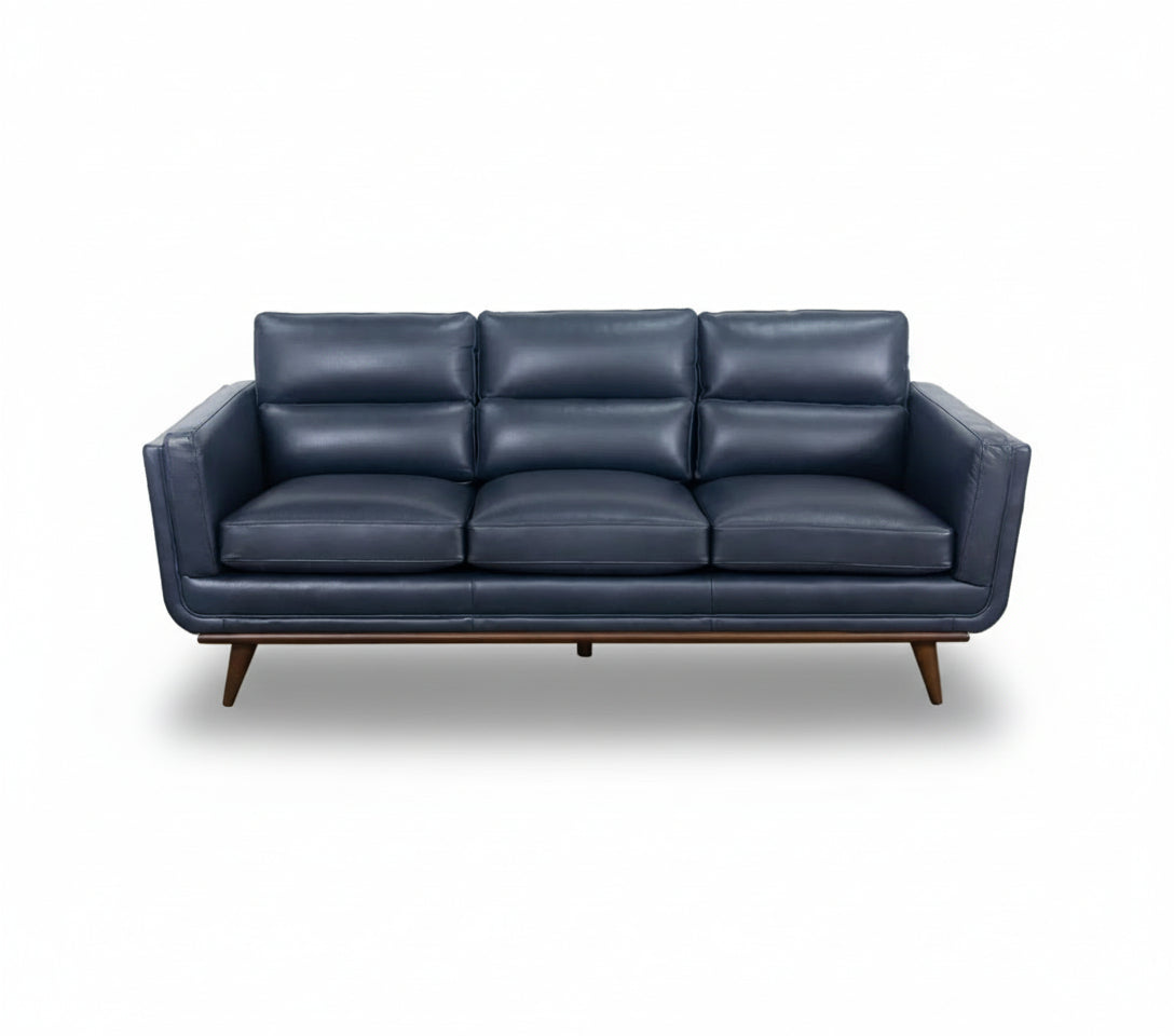 Emmitt Navy II Leather Sofa 83"