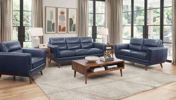 Emmitt Navy II 5 Piece Leather Living Room – Kane's Furniture