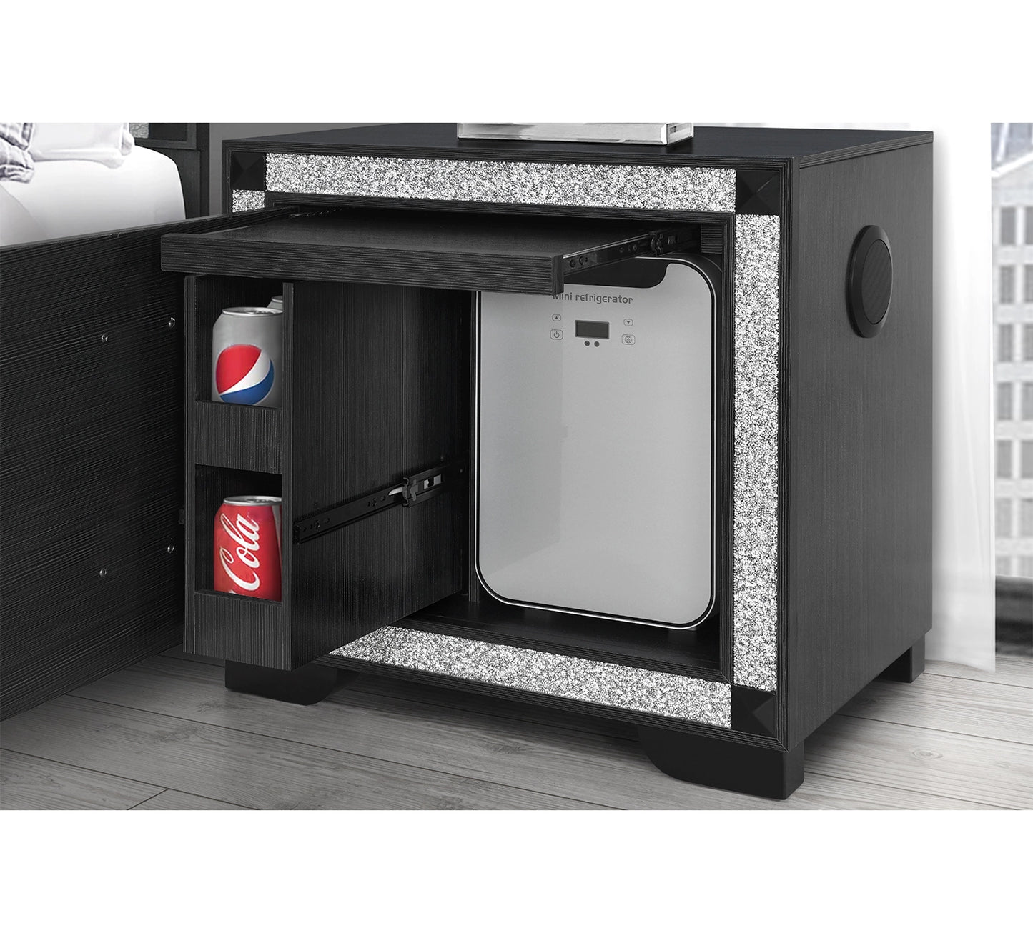 Fergie Charcoal Nightstand with Fridge