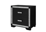 Black nightstand with silver glitter accents on a white background
