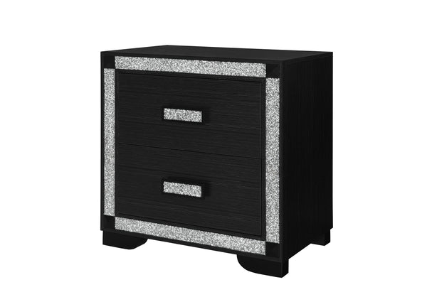Black nightstand with silver glitter accents on a white background