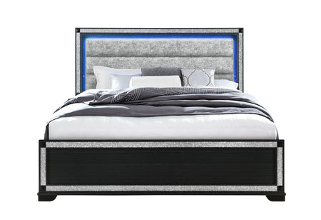 Fergie Charcoal King Upholstered Lighted Panel Bed