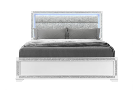 Fergie White King Upholstered Lighted Panel Bed
